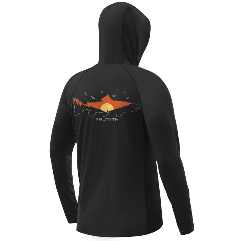 Palmyth Fishing Hoodie for Men Long Sleeve Sun Protection UV UPF 50+ Shirts(Black/Endless Stream - Image 1